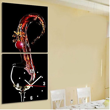 Modern Style Vinho Relógio de parede Theme em lona 2pcs