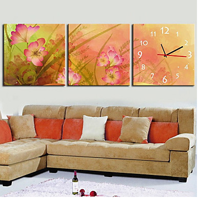 Modern Style Relógio de parede floral na lona 3pcs
