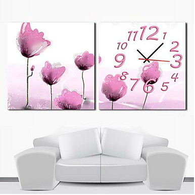 Modern Style Relógio de parede floral na lona 2pcs