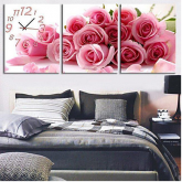 Modern Style Relógio de parede floral na lona 3pcs