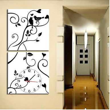 Modern Style Relógio de parede floral na lona 2pcs