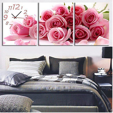 Modern Style Relógio de parede floral na lona 3pcs