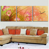 Modern Style Relógio de parede floral na lona 3pcs