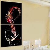 Modern Style Vinho Relógio de parede Theme em lona 2pcs